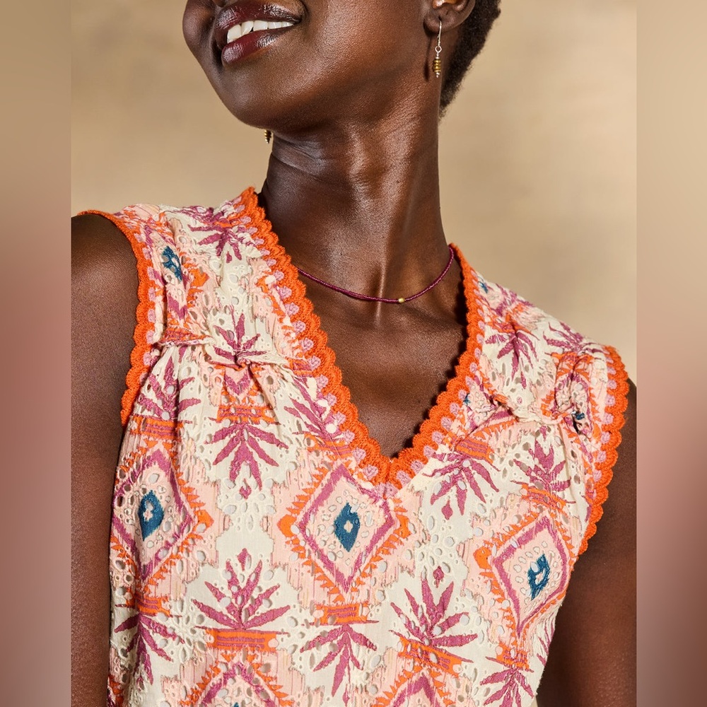 Sundance NWT Annetta Eyelet Tank Sleeveless Dress Orange Multi Colored Lined Sm - Picture 3 of 13